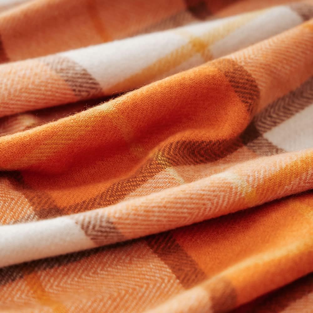 LALIFIT Decorative Faux Cashmere Throw Blankets Soft Fluffy Classic Orange Plaid Fringe Throw Blanket with Tassels Cozy Lightweight for Home Couch Sofa Farmhouse Halloween Decor 50" x 60" (Pumpkin) - Image 4