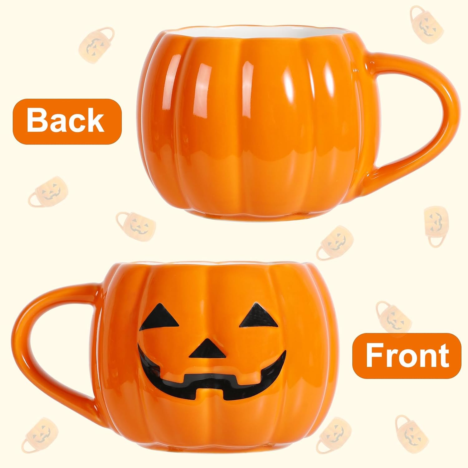 2 PACKS Halloween Pumpkin Mug Set 14 oz-Cute and Spooky Ceramic Coffee Mugs for Fall Halloween Party Home Decor - Image 9