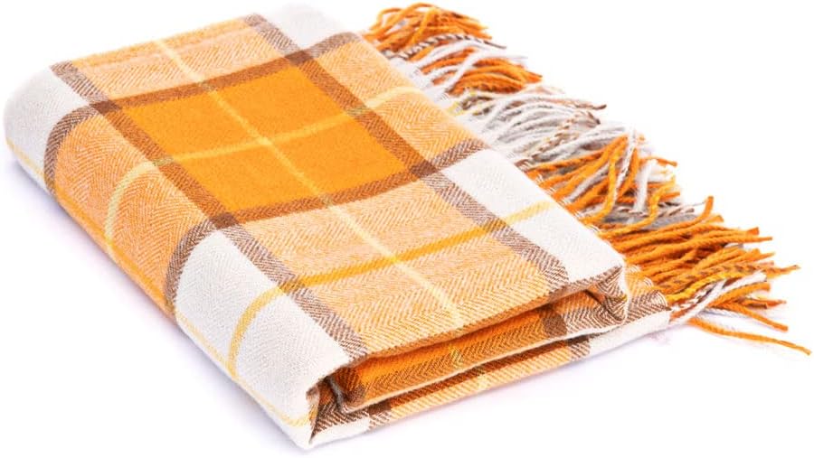 LALIFIT Decorative Faux Cashmere Throw Blankets Soft Fluffy Classic Orange Plaid Fringe Throw Blanket with Tassels Cozy Lightweight for Home Couch Sofa Farmhouse Halloween Decor 50" x 60" (Pumpkin) - Image 8