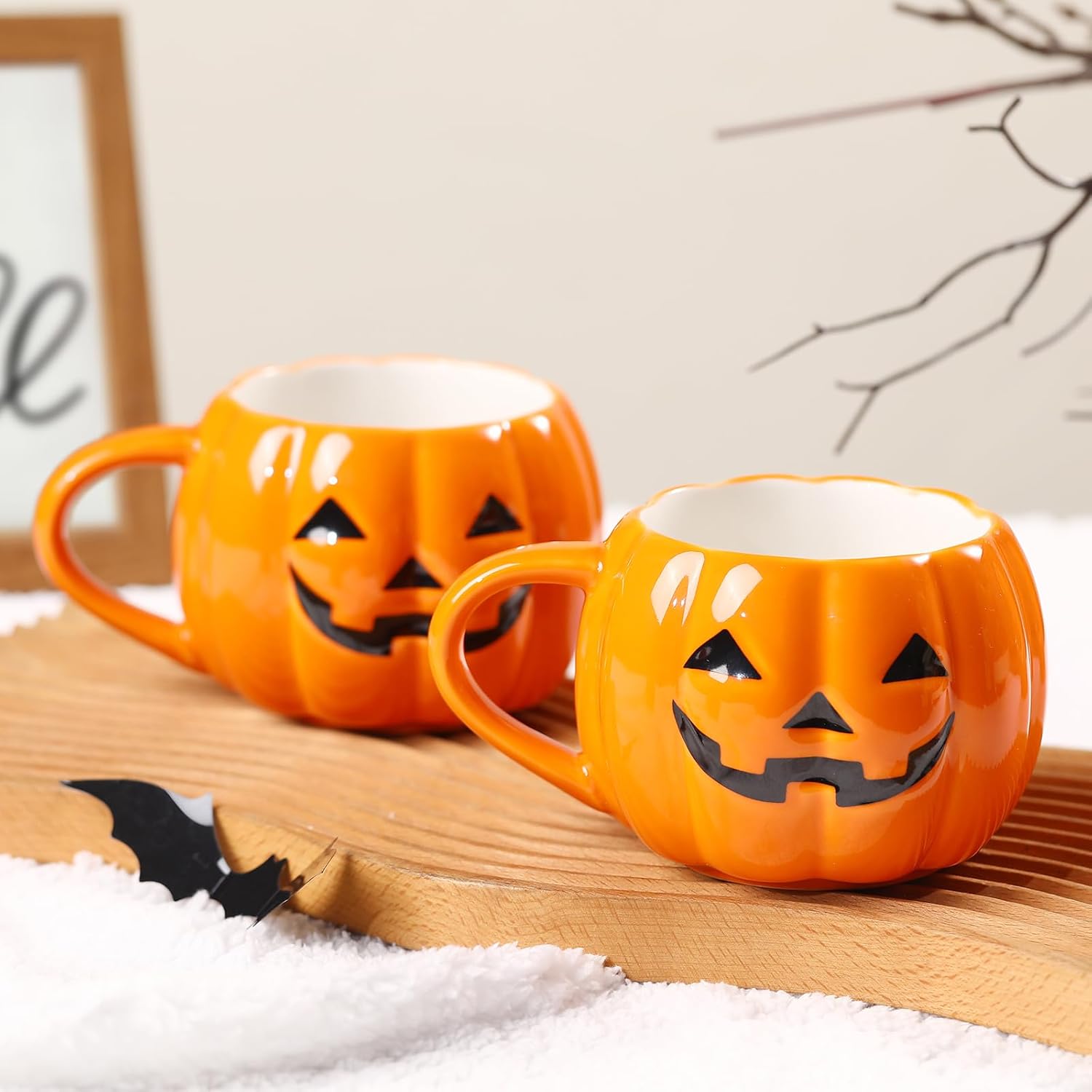 2 PACKS Halloween Pumpkin Mug Set 14 oz-Cute and Spooky Ceramic Coffee Mugs for Fall Halloween Party Home Decor - Image 2