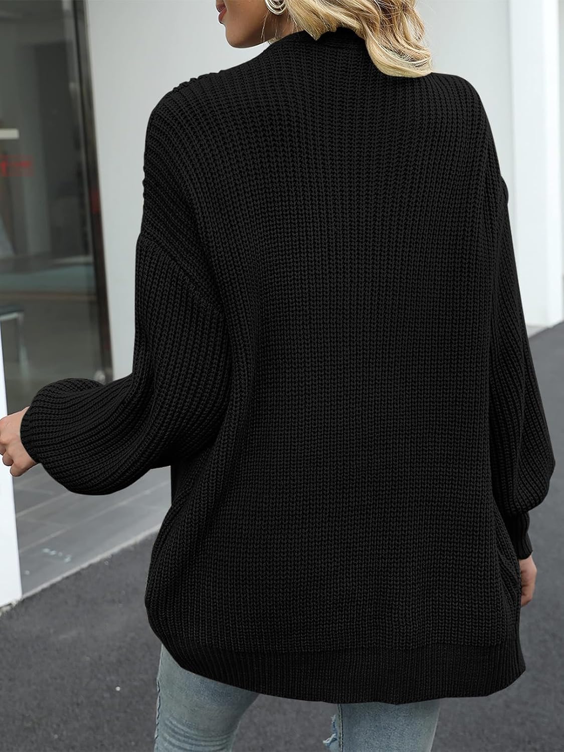 MEROKEETY Women's 2025 Open Front Chunky Cardigans Lantern Long Sleeve Oversized Knit Outwear with Pocket - Image 5