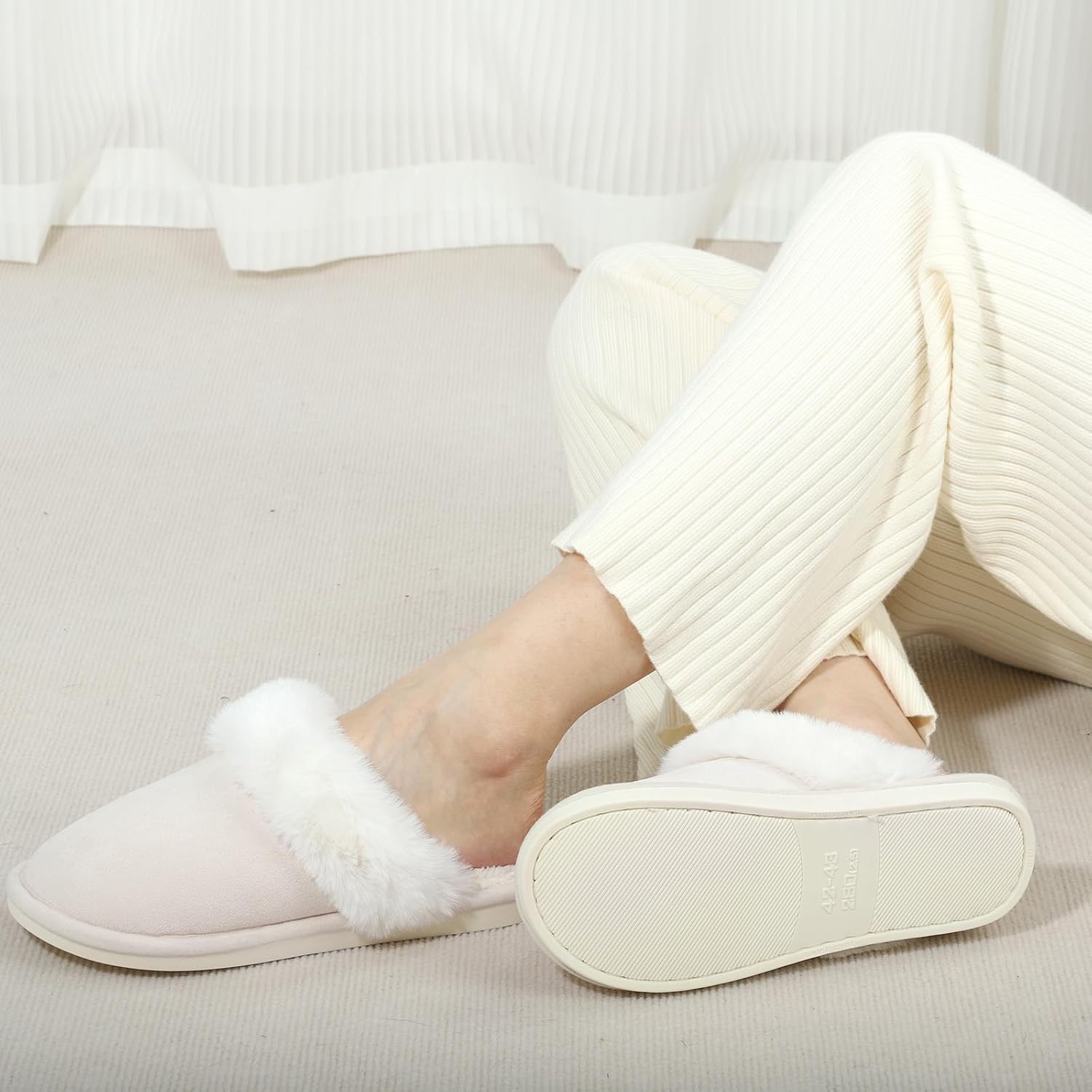 GOKTOW Fuzzy Faux Fur House Slippers for Women Winter Indoor Outdoor Non-Slip Easy Clean Slippers - Image 6