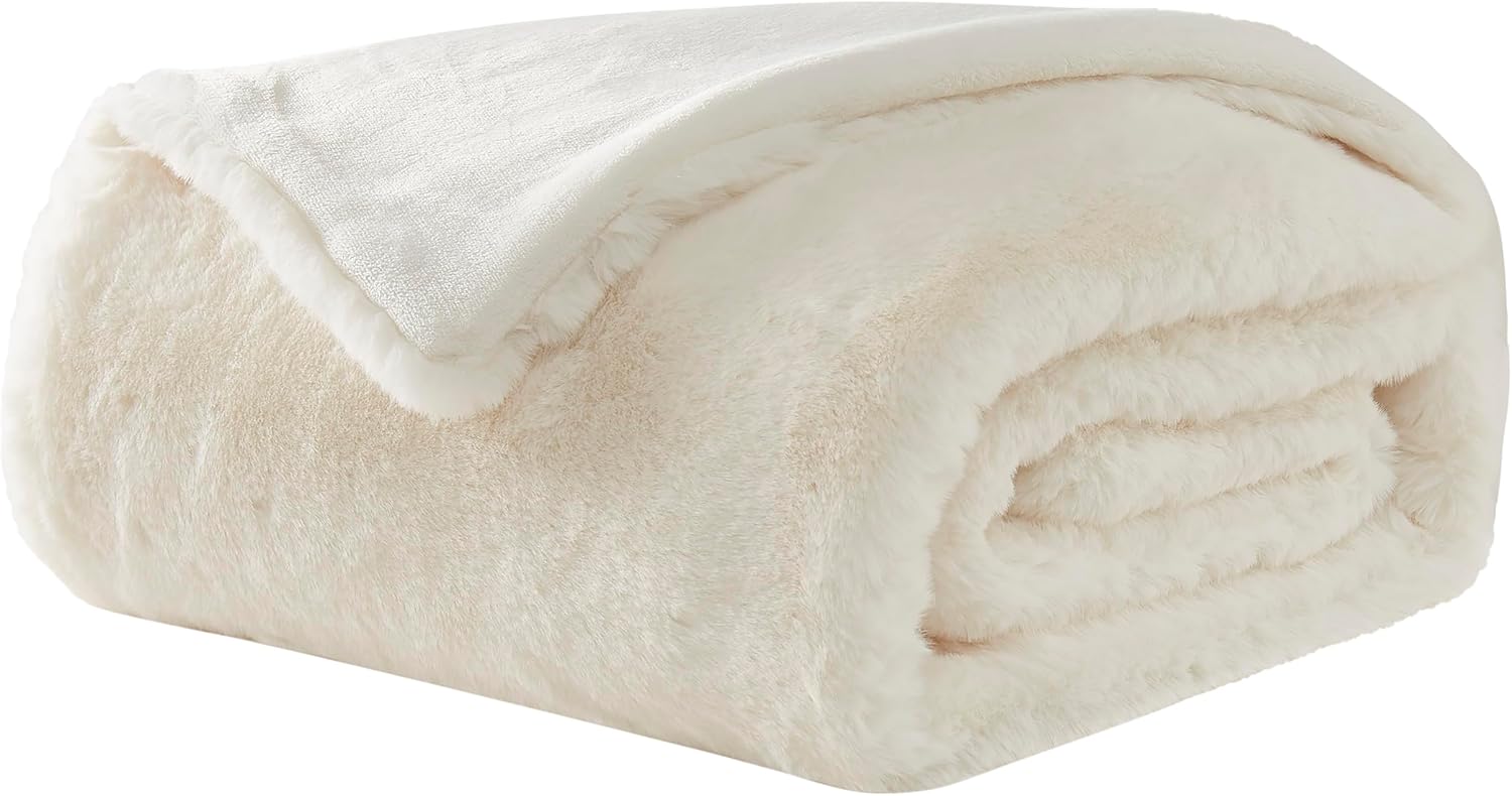 UGG Plush Faux Fur Throw Blanket Reversible Medium Weight Luxury Soft Throw Blankets for Bed or Chair, Hypoallergenic, Machine Washable, Home Decor, 50-inch x 70-inch, White Snow (Euphoria) - Image 3