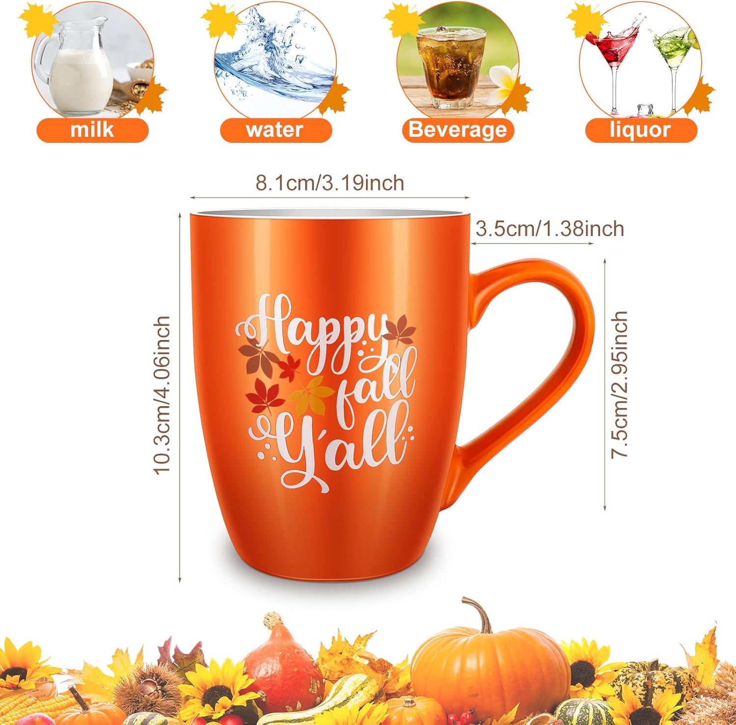 Funtery 2 Pcs Thanksgiving Coffee Mugs Fall Mugs Autumn Pumpkins Cups Happy Fall Y'all Coffee Mug Good Morning Pumpkin Cup Camp Mug Campfire Mug Ceramic Cup for Home Women Men Mom Dad (Orange) - Image 3