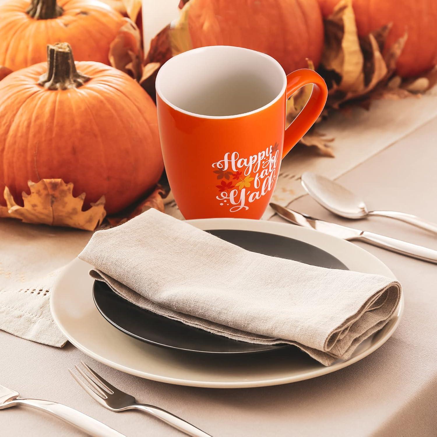 Funtery 2 Pcs Thanksgiving Coffee Mugs Fall Mugs Autumn Pumpkins Cups Happy Fall Y'all Coffee Mug Good Morning Pumpkin Cup Camp Mug Campfire Mug Ceramic Cup for Home Women Men Mom Dad (Orange) - Image 8