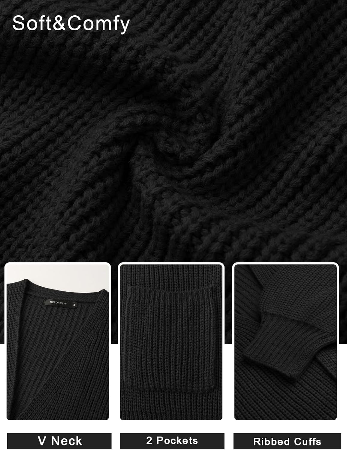 MEROKEETY Women's 2025 Open Front Chunky Cardigans Lantern Long Sleeve Oversized Knit Outwear with Pocket - Image 7