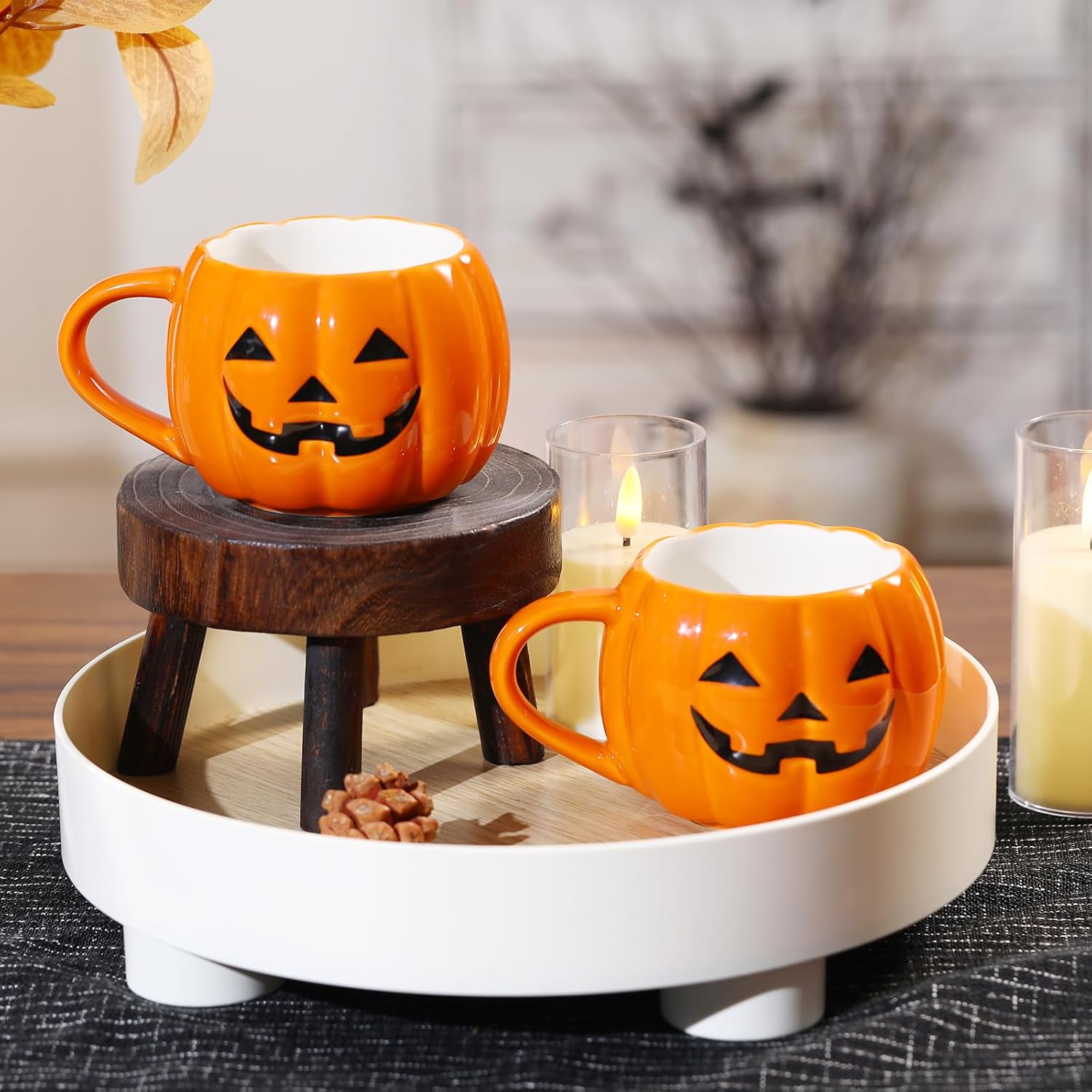 2 PACKS Halloween Pumpkin Mug Set 14 oz-Cute and Spooky Ceramic Coffee Mugs for Fall Halloween Party Home Decor - Image 3