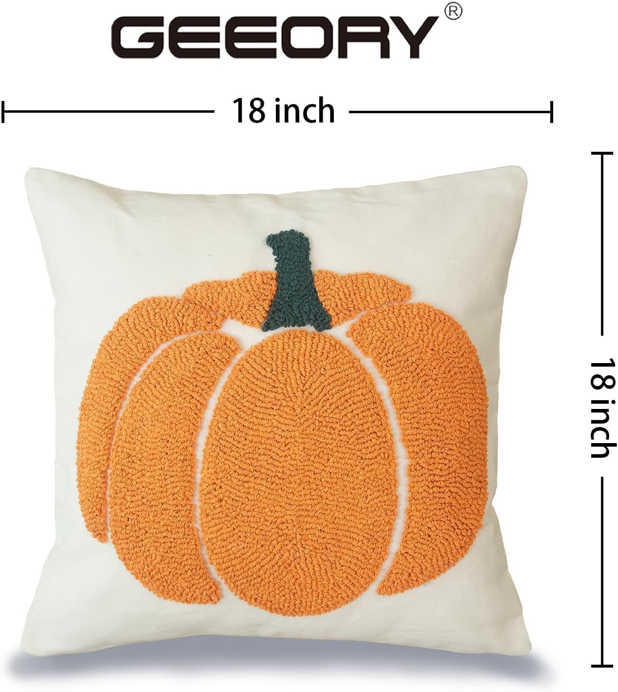 GEEORY Fall Pillow Covers 18x18 inch, Embroidered Pumpkins Throw Pillows Farmhouse Thanksgiving Decor Canvas Cushion Case for Sofa & Bed Home Decorations (Orange) GX002-1-18 - Image 8