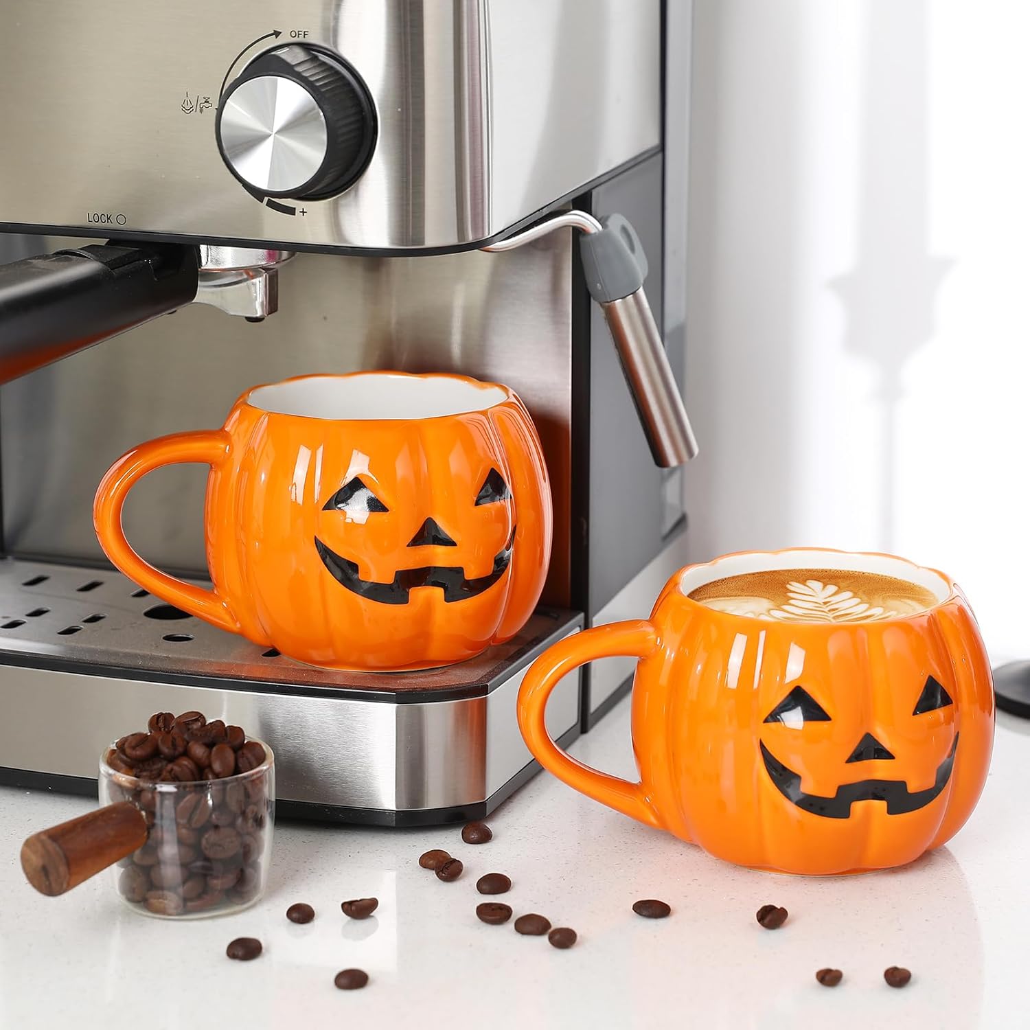 2 PACKS Halloween Pumpkin Mug Set 14 oz-Cute and Spooky Ceramic Coffee Mugs for Fall Halloween Party Home Decor - Image 5