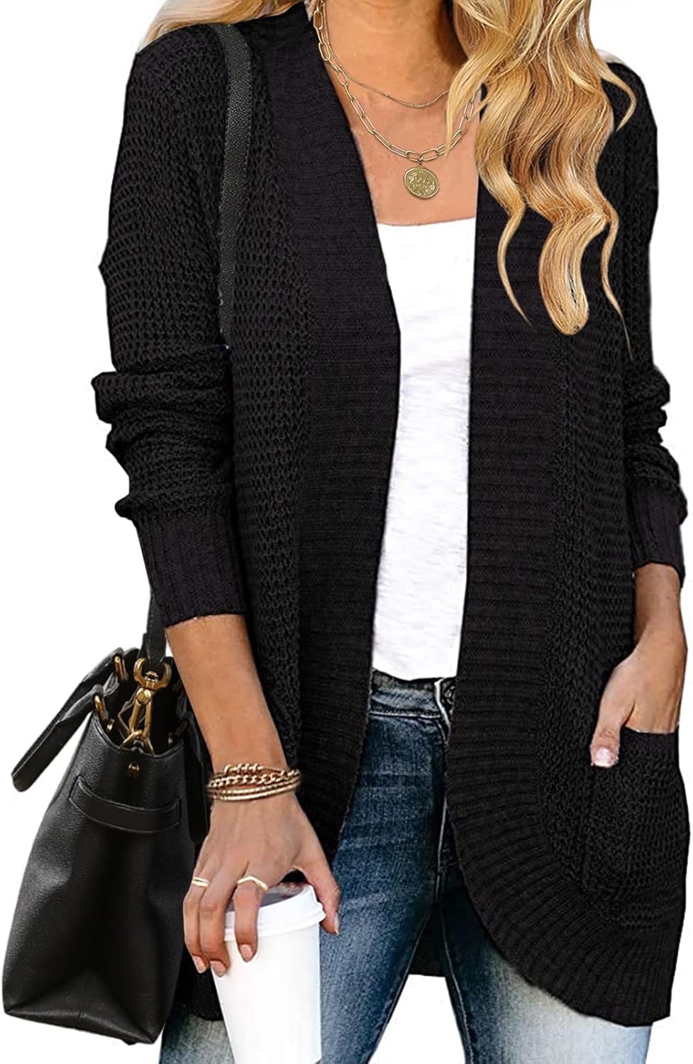 MEROKEETY Womens Long Sleeve Open Front Cardigans Chunky Knit Draped Sweaters Outwear - Image 2