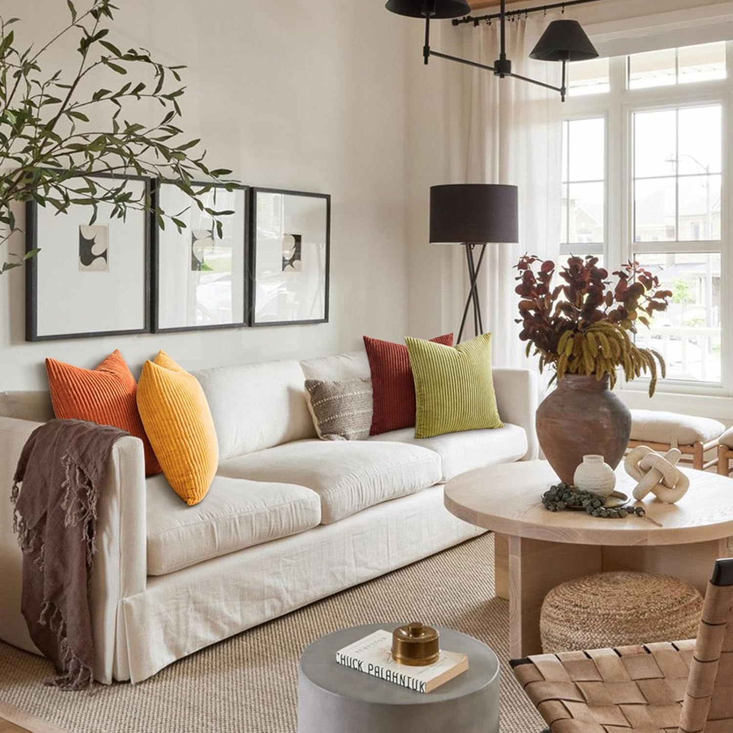 Topfinel Fall Burnt Orange Decorative Throw Pillows Covers 18x18 Inch Set of 4,Yellow Green Gradient Series Corduroy Striped Square Pillow Case,Western Modern Cushion Cover for Couch Sofa Bedroom - Image 7