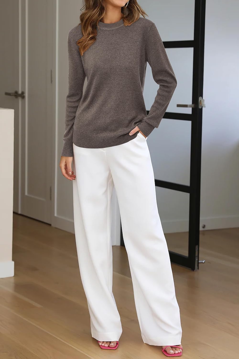 Arach&Cloz Women's Wool Blend Classic Crew Neck Casual Fall Sweaters - Image 6