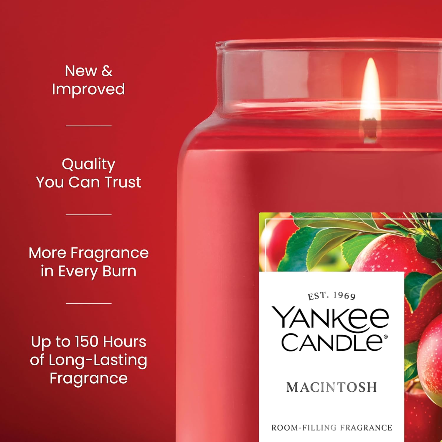 Yankee Candle Large Jar Scented Candle with up to 150 Hour Burn Time, Premium Plant Wax Blend for Consistent Burn, 22 oz Jar Candle with Room Filling Fragrance, Macintosh - Image 4
