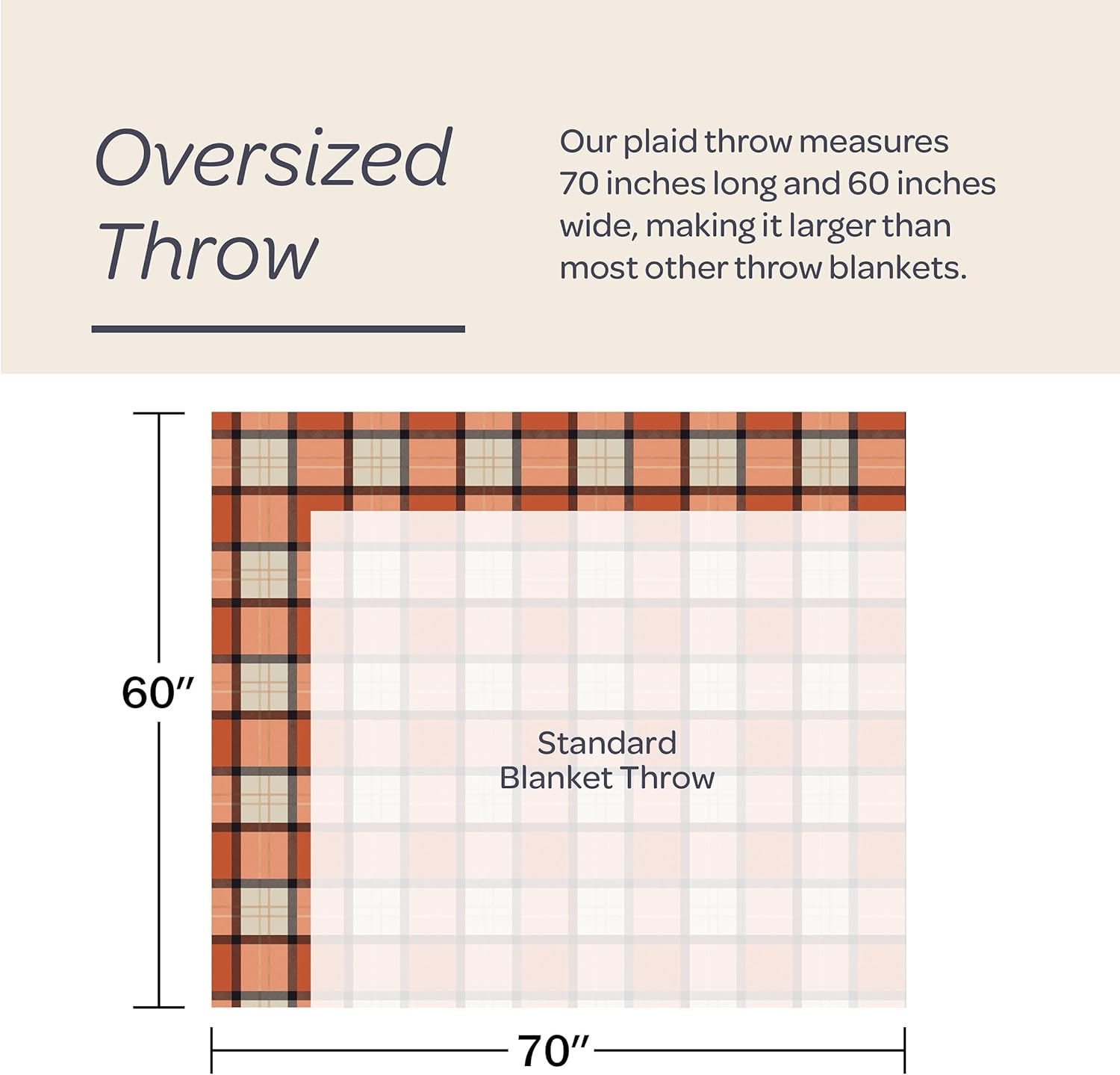 Lavish Home Collection Faux Cashmere Acrylic Oversized Throw Blanket - Luxuriously Fluffy, Soft Cashmere-Like Woven Acrylic, Breathable with Stylish Vintage Design - Spice Plaid - Image 3