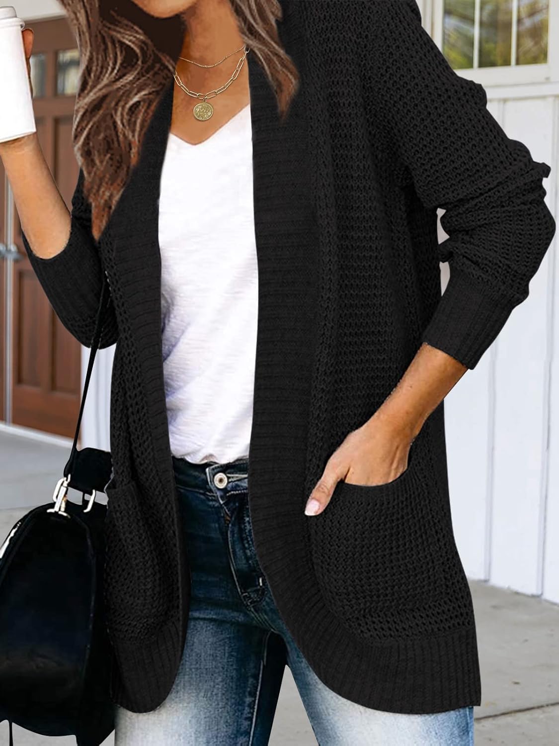 MEROKEETY Womens Long Sleeve Open Front Cardigans Chunky Knit Draped Sweaters Outwear - Image 4
