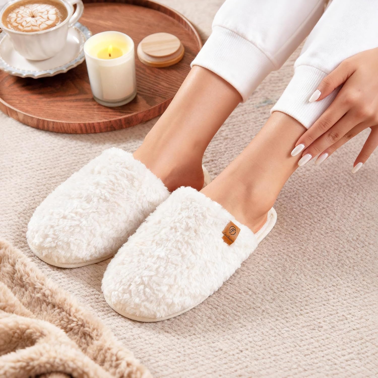 EverFoams Women's Fuzzy Slip-on Slippers Warm Cozy Soft Lightweight Memory Foam Indoor House Shoes - Image 3