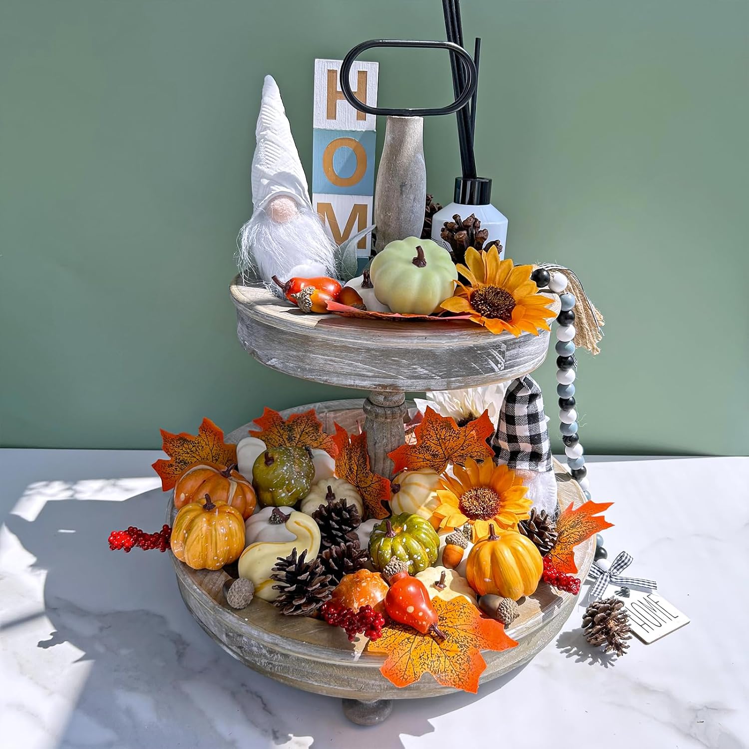 Winlyn 60 Pcs Assorted Small Artificial Pumpkins and Gourds with Acorns Pinecones Maple Leaves Sunflowers Fall Harvest Decoration Set for Thanksgiving Halloween Bowl Filler Table Centerpiece Wreaths - Image 5