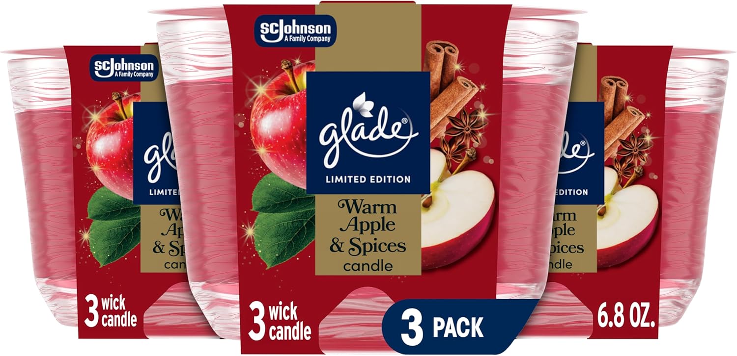 Glade 3-Wick Scented Candle Jar, Warm Apple & Spices, Air Freshener Infused with Essential Oils, 6.8 Oz, 3 Count - Image 2