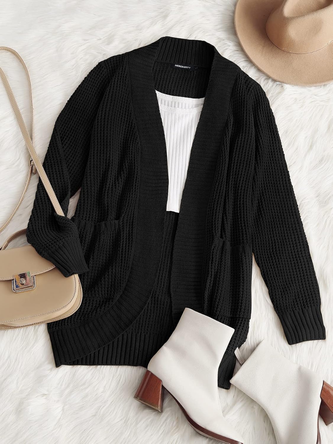 MEROKEETY Womens Long Sleeve Open Front Cardigans Chunky Knit Draped Sweaters Outwear - Image 7