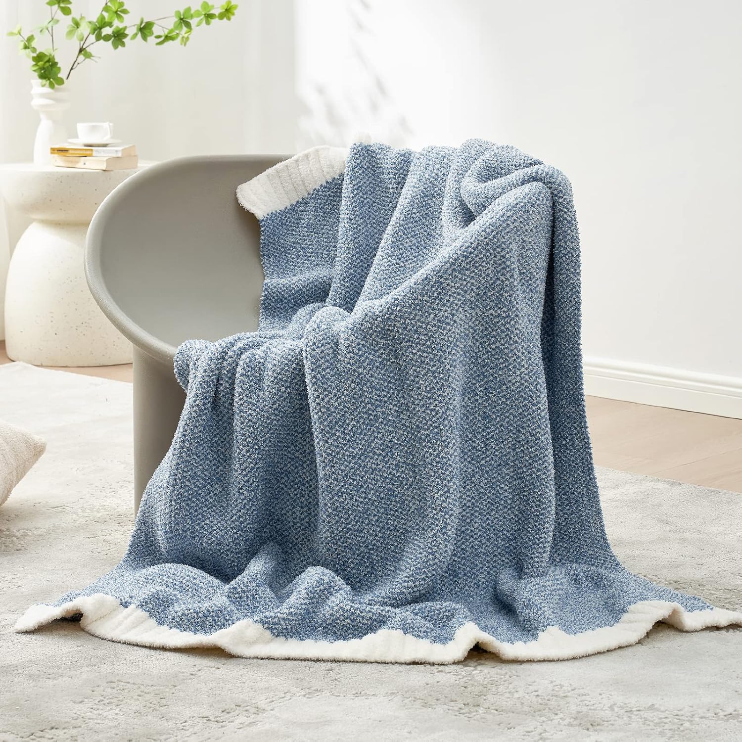 Snuggle Sac Blue Throw Blankets for Couch, Reversible Super Soft Warm Blankets Cozy Knit Blanket Fuzzy Plush Throws for Sofa, Bed, Gift, Heather Blue, 50 x 60 inches - Image 2