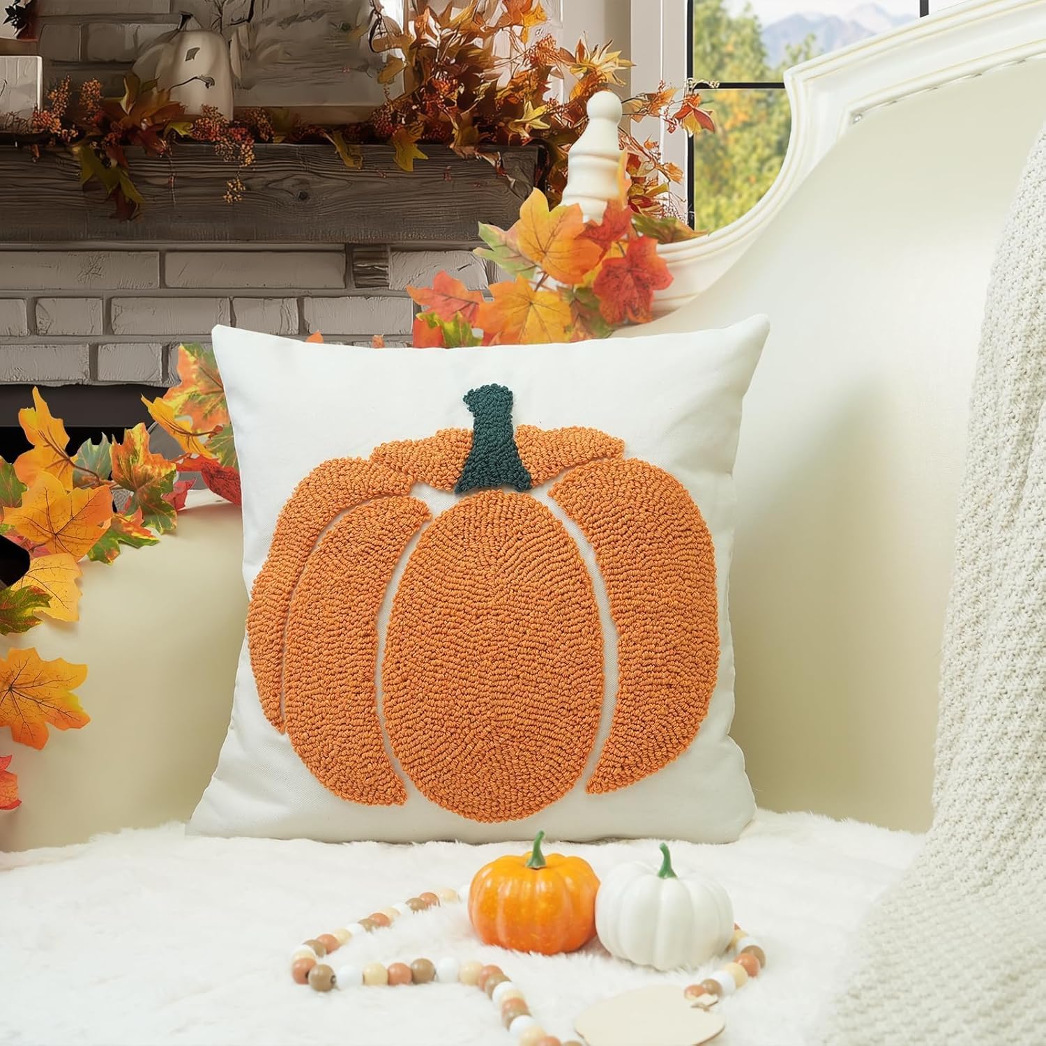 GEEORY Fall Pillow Covers 18x18 inch, Embroidered Pumpkins Throw Pillows Farmhouse Thanksgiving Decor Canvas Cushion Case for Sofa & Bed Home Decorations (Orange) GX002-1-18 - Image 5