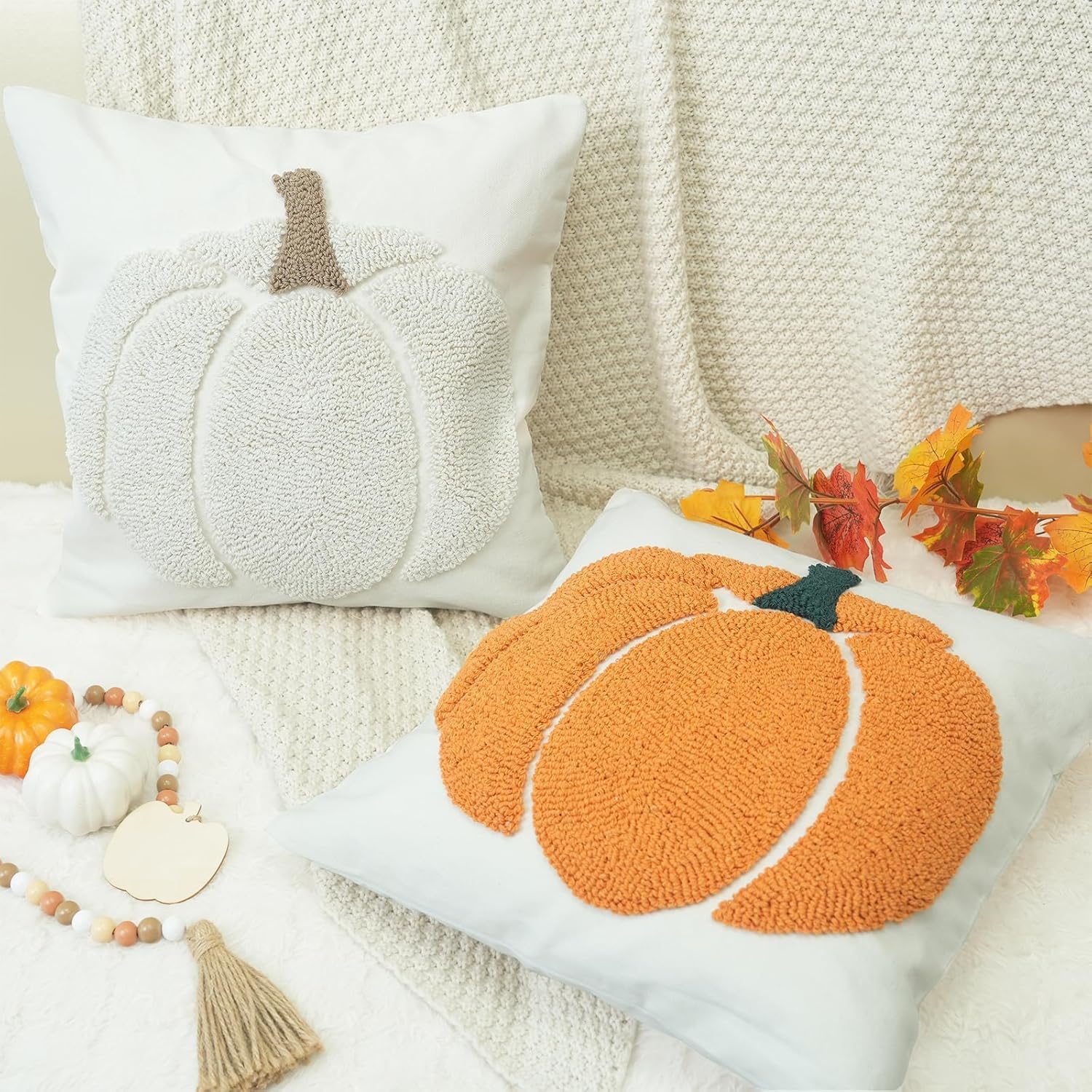 GEEORY Fall Pillow Covers 18x18 inch, Embroidered Pumpkins Throw Pillows Farmhouse Thanksgiving Decor Canvas Cushion Case for Sofa & Bed Home Decorations (Orange) GX002-1-18 - Image 7
