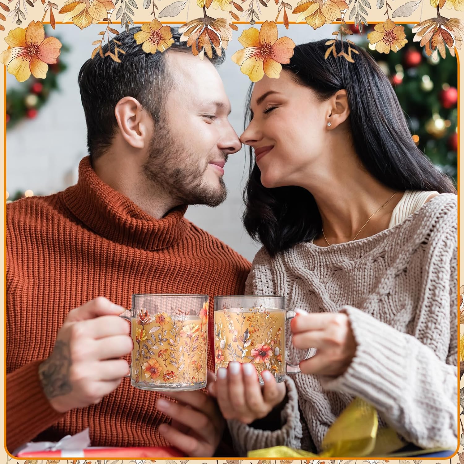 Tioncy 4 Pcs Fall Floral Coffee Mugs 12 oz Flower Glass Cups with Handle Thanksgiving Floral Coffee Cup Autumn Mug Sweet Fall Gifts Drinking Containers for Harvest Holiday Party (Wildflower) - Image 5