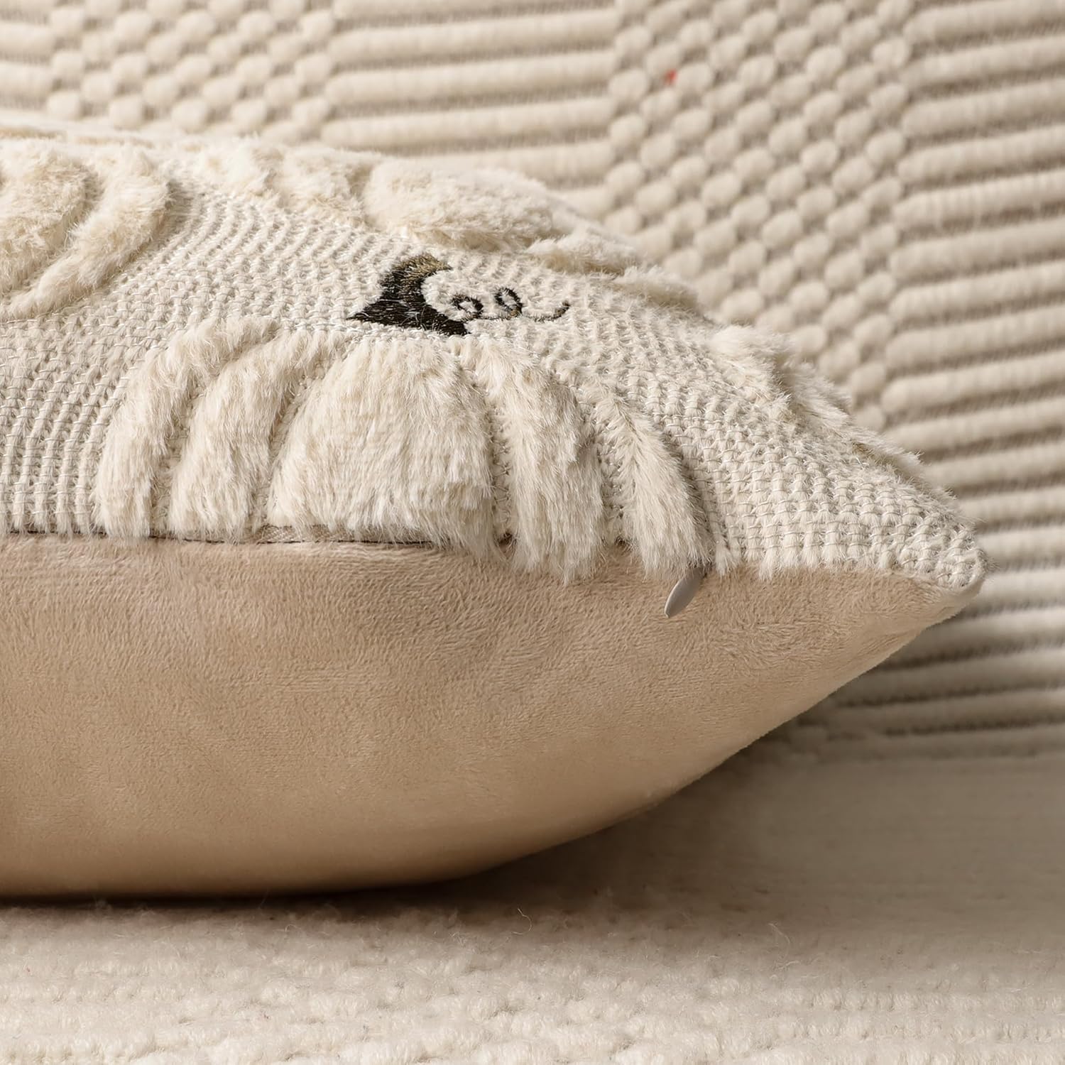 4TH Emotion Fall Pumpkin Decorative Pillow Covers 18x18 Set of 2, Beige Soft Plush Faux Fur Wool Farmhouse Throw Cushion Cases for Autumn Thanksgiving Holiday Home Decorations - Image 4