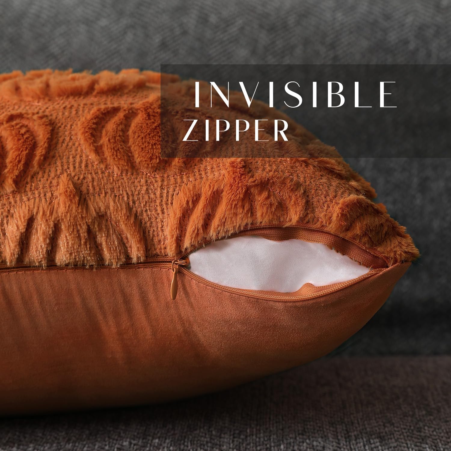 DFXSZ Fall Pillow Covers 18x18 Set of 2 Fall Decorations Autumn Rust Pumpkin Throw Pillow Cases Soft Plush Faux Fur Wool Couch Cushion Case for Chair Sofa Bedroom Living Room Home Decor PTK02A18 - Image 3