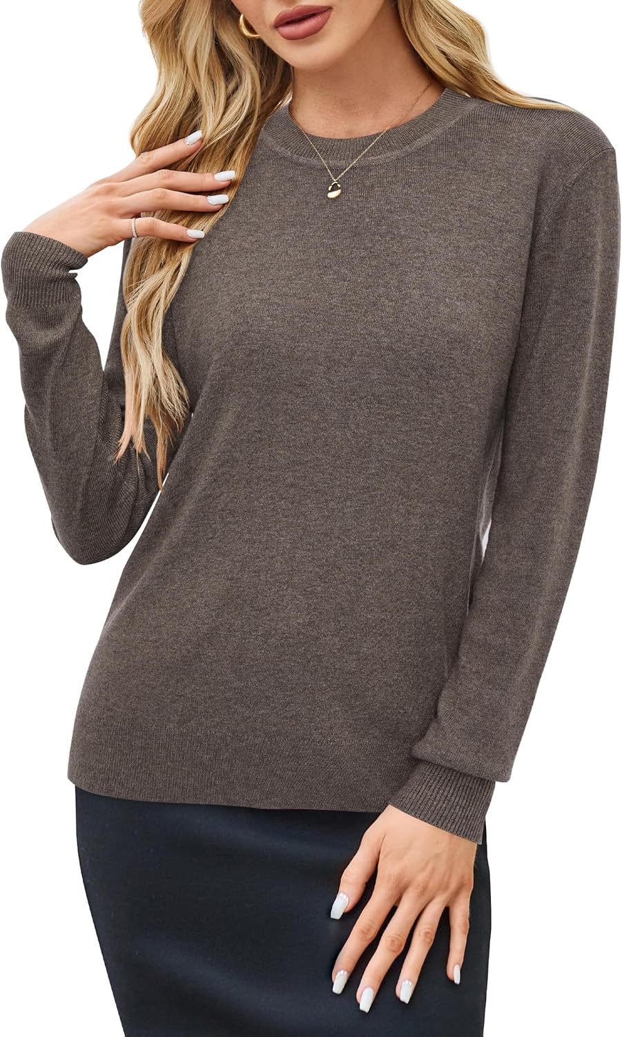 Arach&Cloz Women's Wool Blend Classic Crew Neck Casual Fall Sweaters - Image 3