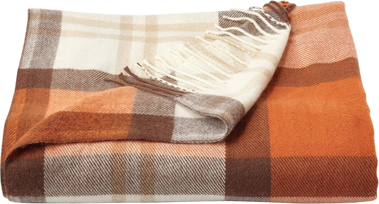 Lavish Home Collection Faux Cashmere Acrylic Oversized Throw Blanket - Luxuriously Fluffy, Soft Cashmere-Like Woven Acrylic, Breathable with Stylish Vintage Design - Spice Plaid - Image 9