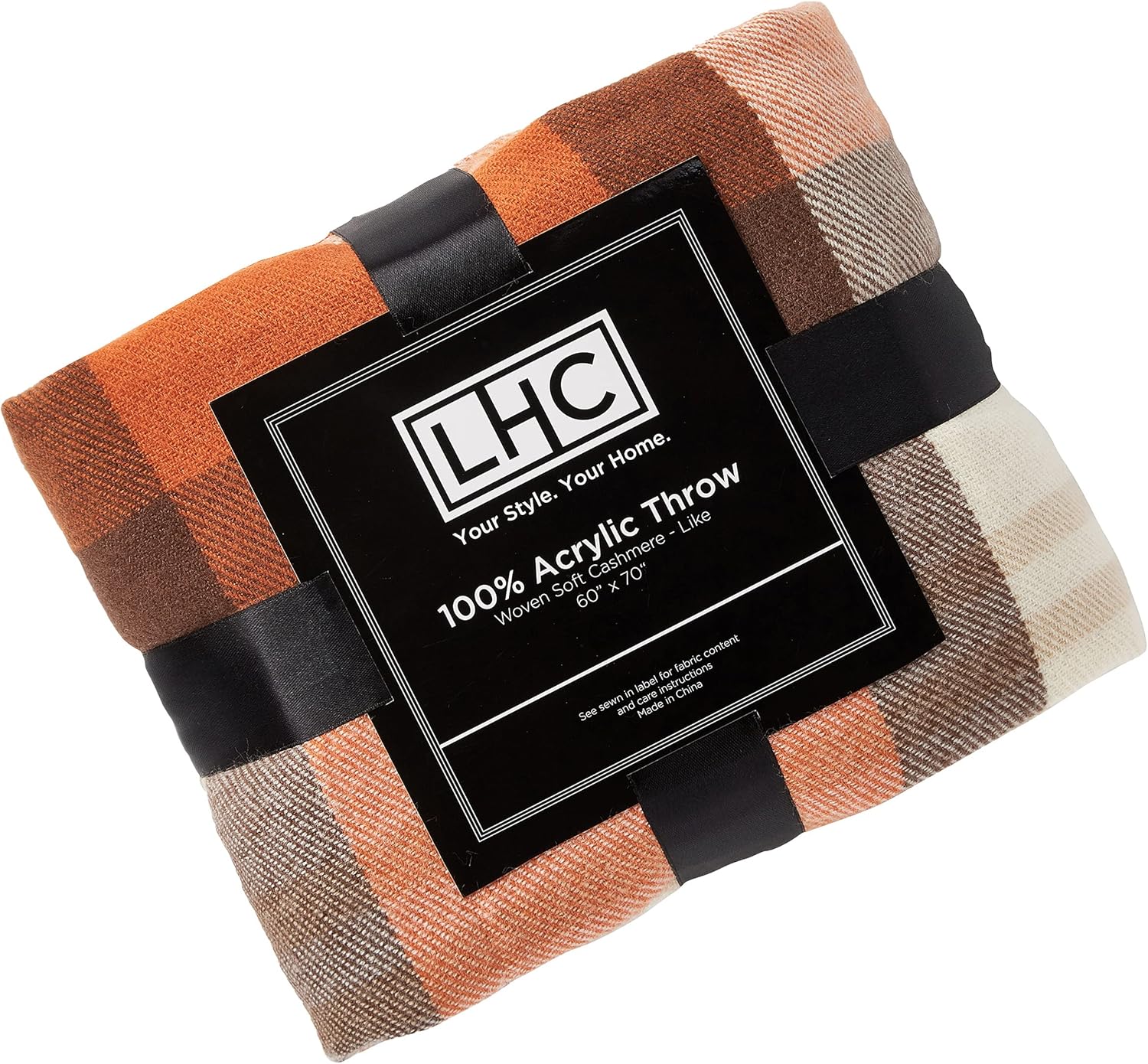 Lavish Home Collection Faux Cashmere Acrylic Oversized Throw Blanket - Luxuriously Fluffy, Soft Cashmere-Like Woven Acrylic, Breathable with Stylish Vintage Design - Spice Plaid - Image 8