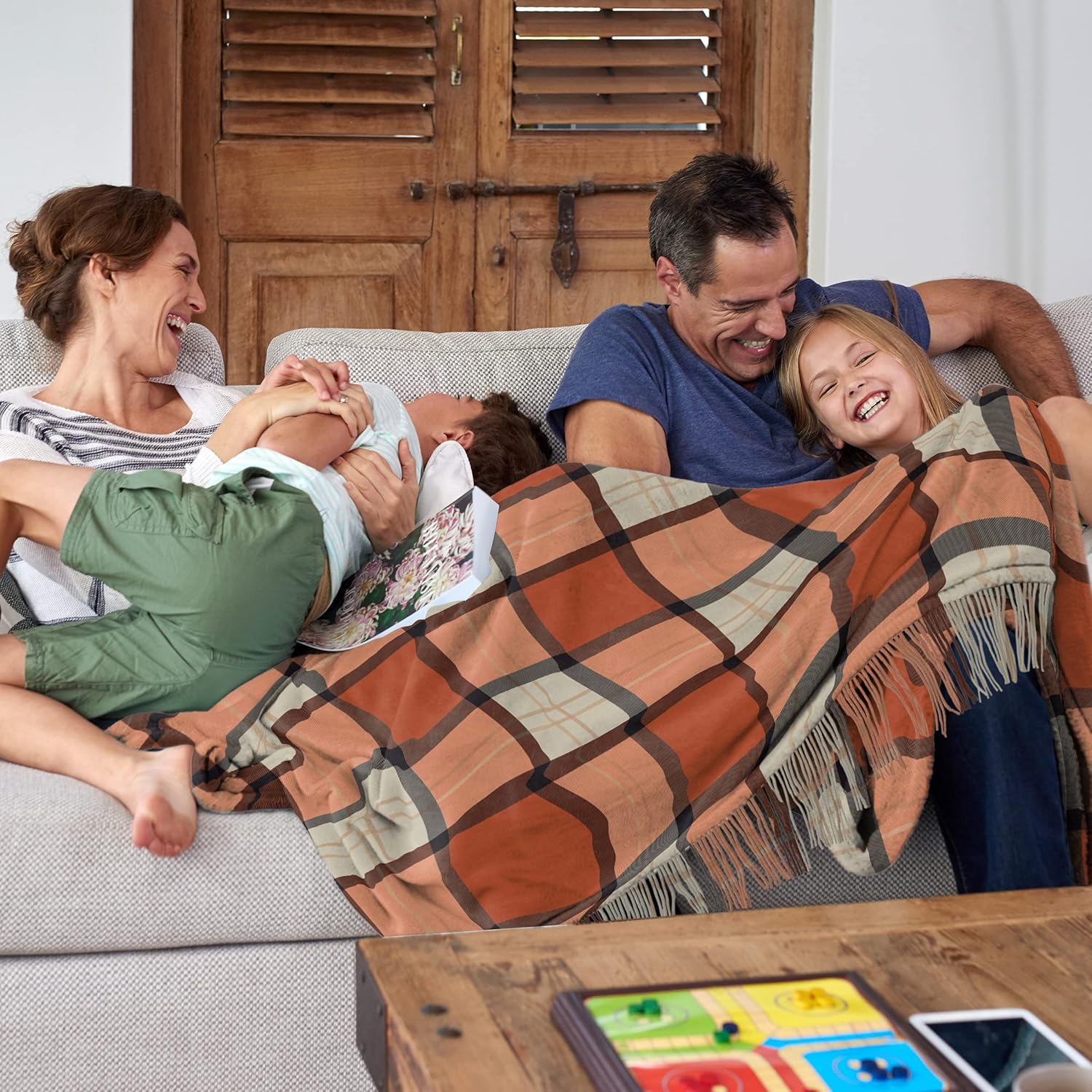 Lavish Home Collection Faux Cashmere Acrylic Oversized Throw Blanket - Luxuriously Fluffy, Soft Cashmere-Like Woven Acrylic, Breathable with Stylish Vintage Design - Spice Plaid - Image 7