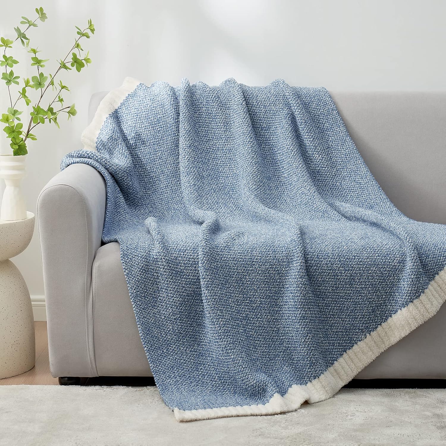 Snuggle Sac Blue Throw Blankets for Couch, Reversible Super Soft Warm Blankets Cozy Knit Blanket Fuzzy Plush Throws for Sofa, Bed, Gift, Heather Blue, 50 x 60 inches - Image 3