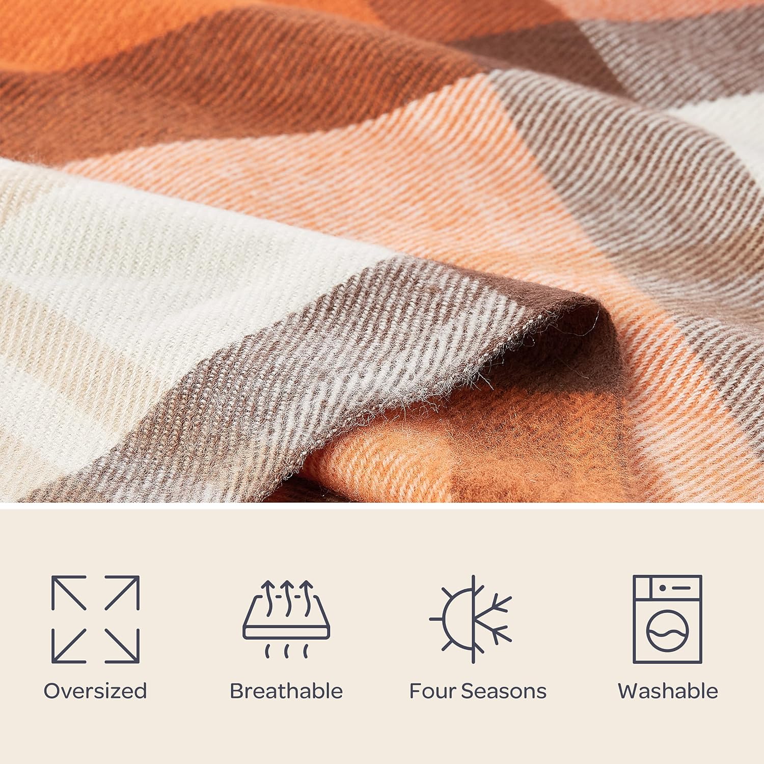 Lavish Home Collection Faux Cashmere Acrylic Oversized Throw Blanket - Luxuriously Fluffy, Soft Cashmere-Like Woven Acrylic, Breathable with Stylish Vintage Design - Spice Plaid - Image 6