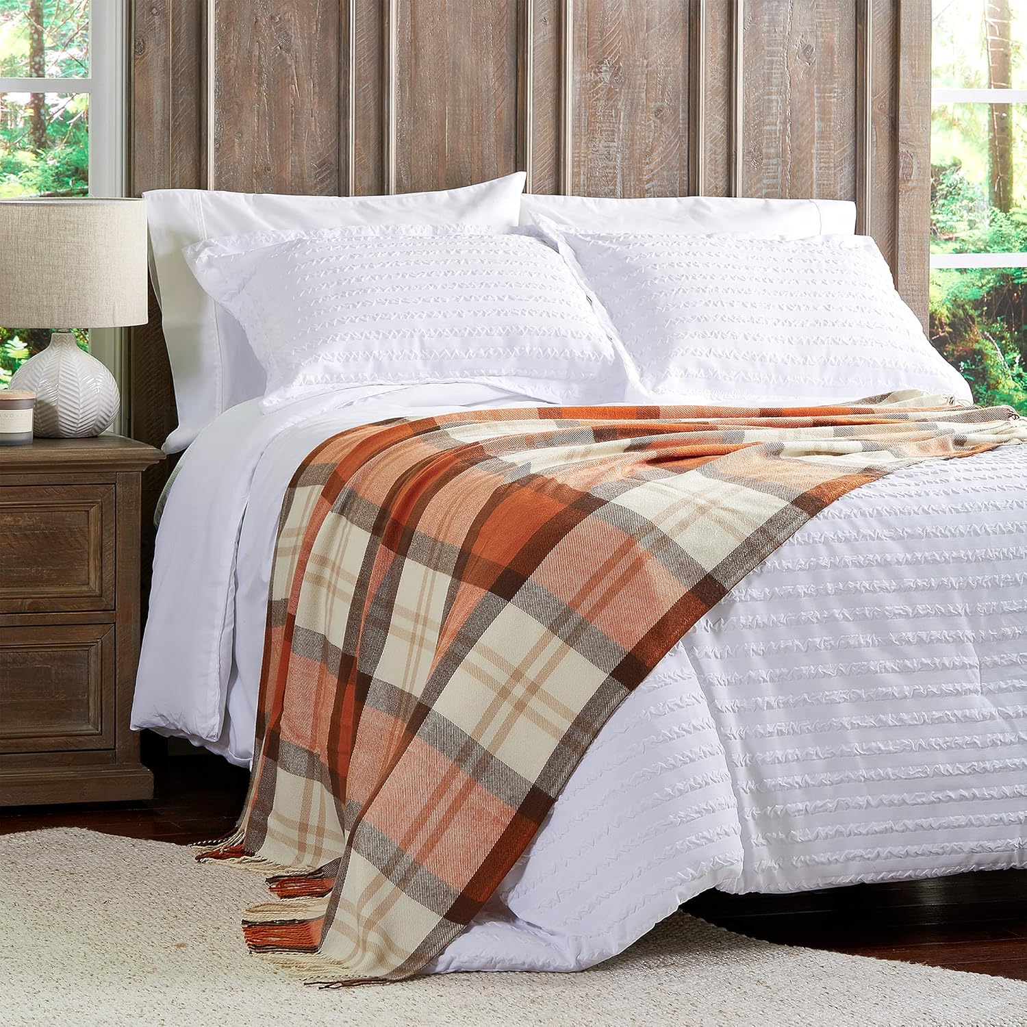 Lavish Home Collection Faux Cashmere Acrylic Oversized Throw Blanket - Luxuriously Fluffy, Soft Cashmere-Like Woven Acrylic, Breathable with Stylish Vintage Design - Spice Plaid - Image 5