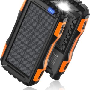 Power-Bank-Solar-Charger – 42800mAh Portable Charger,Solar Power Bank,External Battery Pack 5V3.1A Qc 3.0 Fast Charger Built-in Super Bright Flashlight (Orange)
