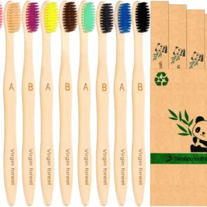 Virgin Forest 10 Count Bamboo Toothbrush, Soft Bristle for Adults, Eco Friendly Natural Wooden Toothbrushes, Vegan Organic Bamboo Travel Tooth Brush (10 Colors)