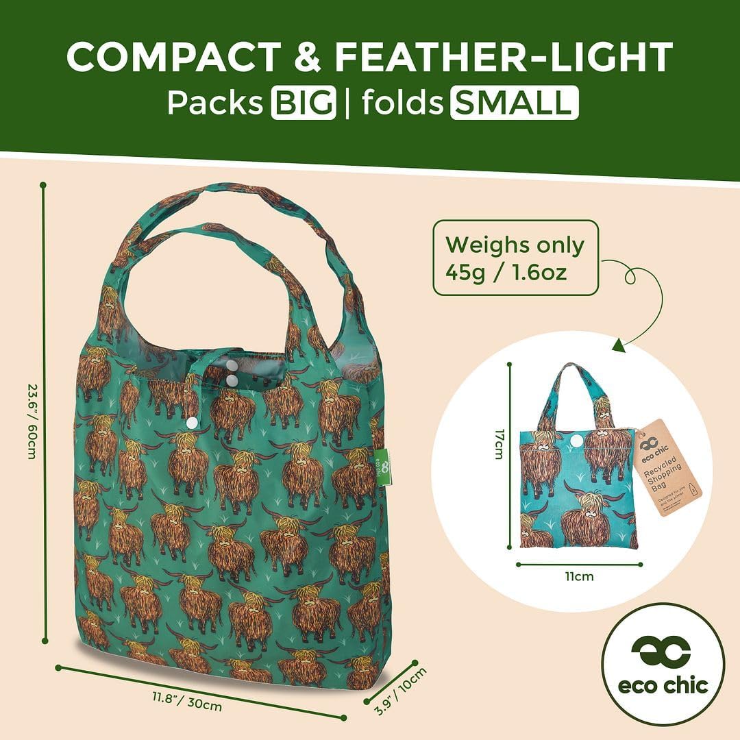 ECO CHIC Foldable Reusable Grocery Bags - Lightweight, Recycled & Reusable Shopping Bag - Waterproof Packable Tote - Image 3