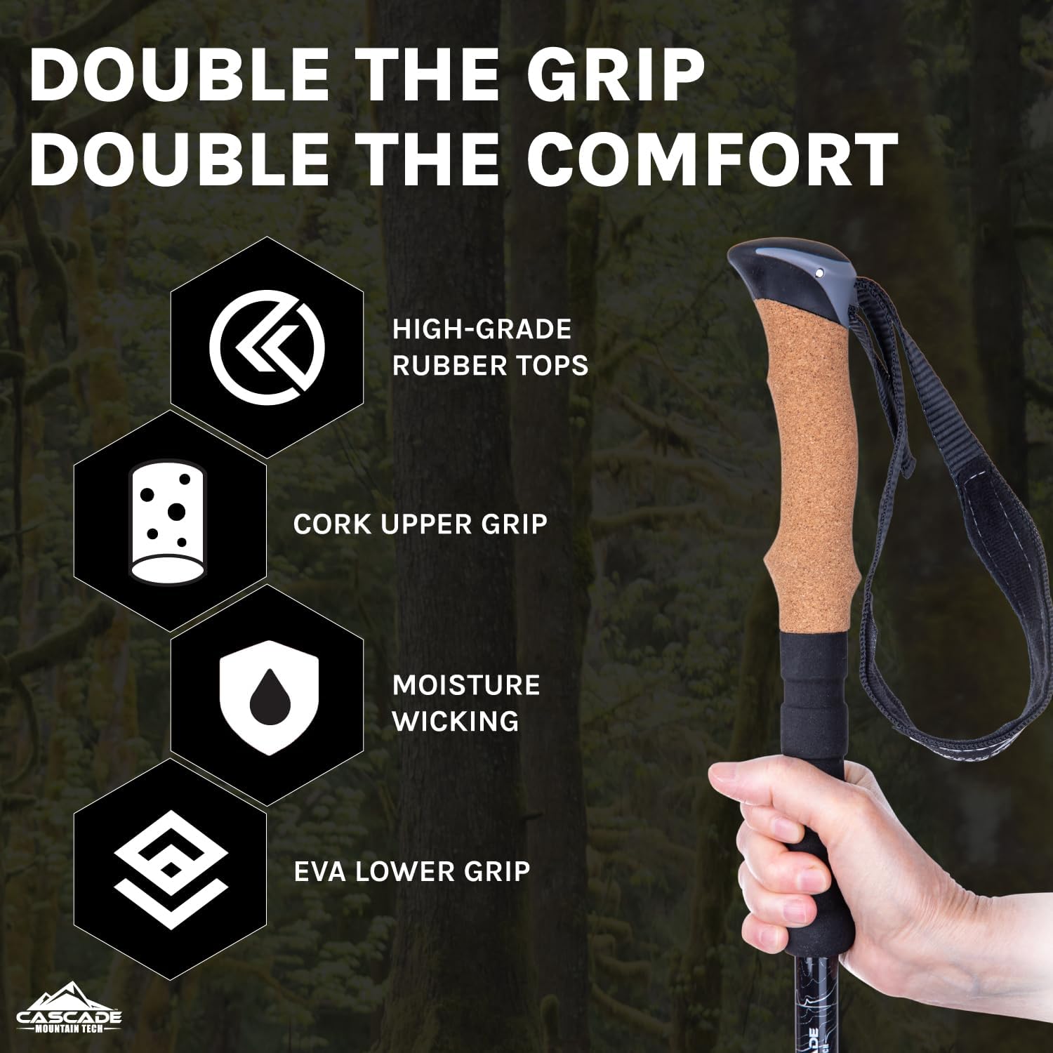 Cascade Mountain Tech Lightweight Aircraft-Grade Aluminum Trekking Poles with Extended Down Grip Plus Tip Kit - Image 3