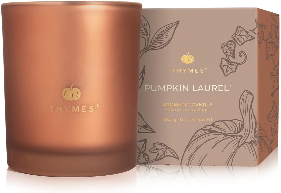 Thymes Scented Candles for Home Decor - Luxury Home Fragrance Gifts for Women & Men - Fall Candles with Creamy Pumpkin, Nutmeg, & Cinnamon - Burnt Orange (Pumpkin Laurel, 6.5 oz) - Image 2