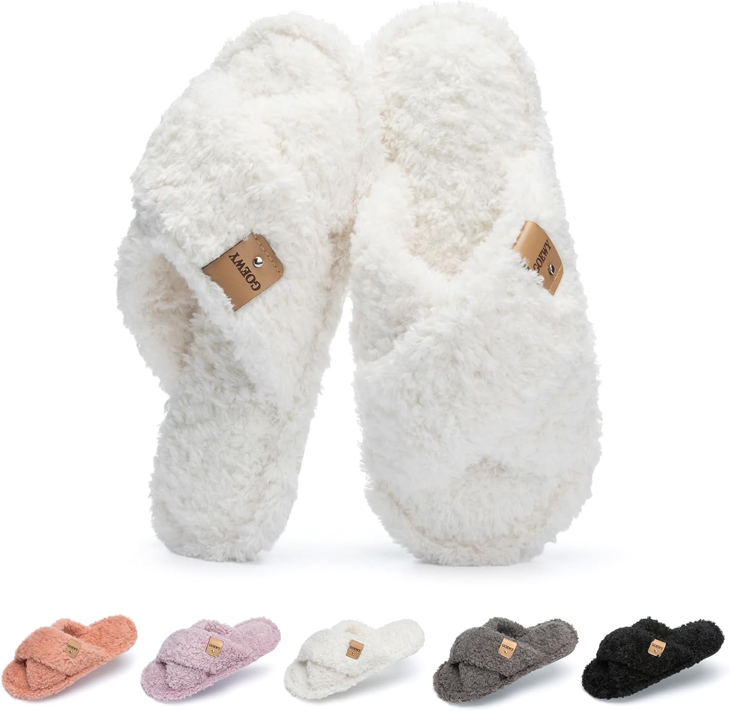 Fuzzy Open Toe Slippers for Women Indoor and Outdoor with Memory Foam Cozy Cross Band Women's Slipper Cute Soft House Shoes Slip On Gifts for Womens Mom Her Ladies Bridesmaid - Image 2