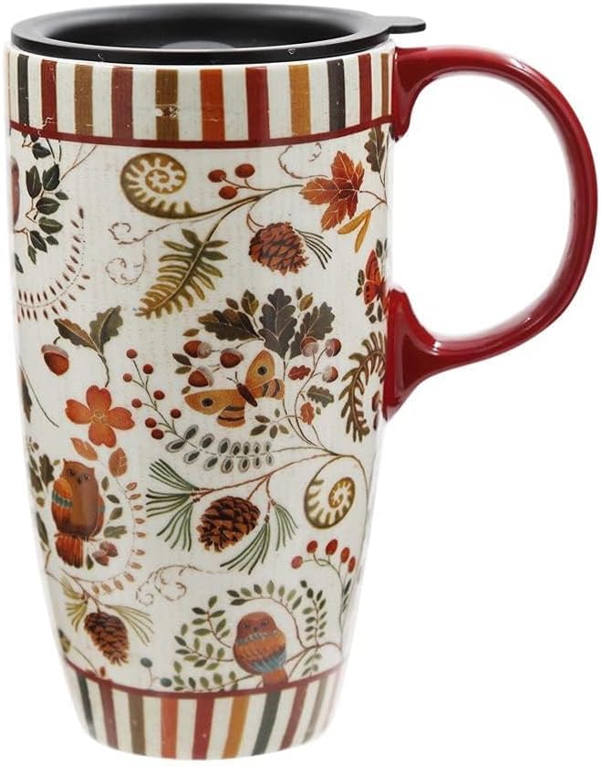 Topadorn 17 oz Tall Ceramic Travel Mugs Coffee Cup with Sealed Lid and Handle, Perfect for Coffee and Tea, Holiday Gift Her Him, Flower - Image 2