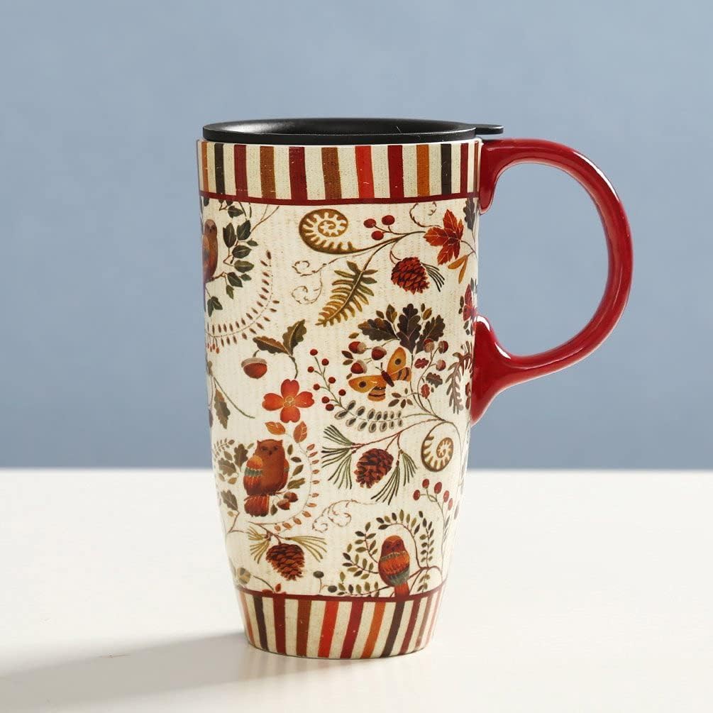 Topadorn 17 oz Tall Ceramic Travel Mugs Coffee Cup with Sealed Lid and Handle, Perfect for Coffee and Tea, Holiday Gift Her Him, Flower - Image 5