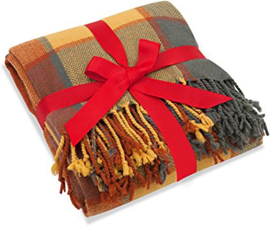 Classic Home Throw Blanket Shawl All Season Acrylic Cozy Soft Reversible Picnic Stadium Camp Blanket Fringe Plaid for Bed/Sofa/Couch,Cashmere-Like 50" W x 67" L (Pumpkin) - Image 2