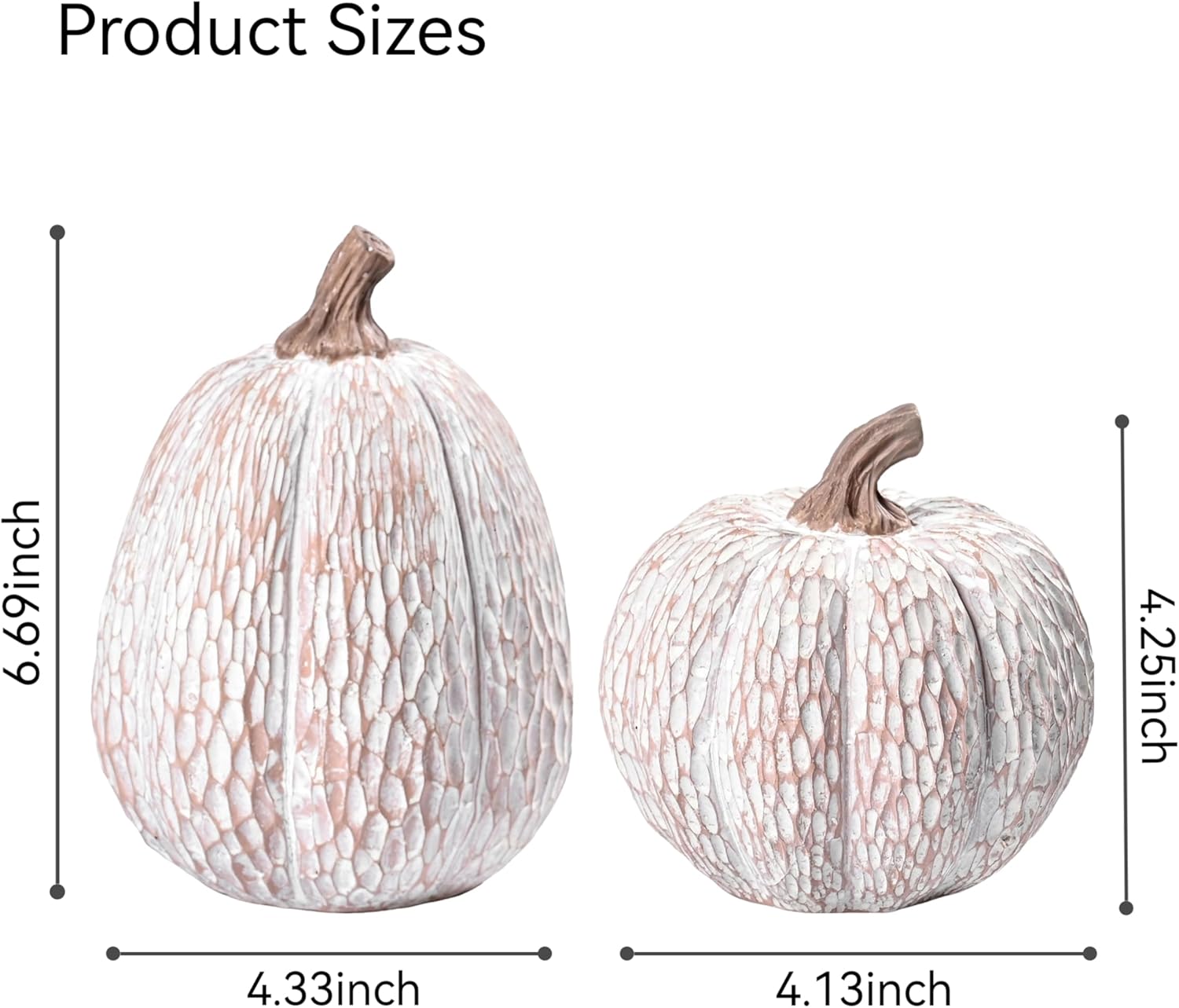 Artificial Pumpkin Decor, Brown and White Decorative Pumpkins, Thanksgiving Resin Pumpkins Figurine Set of 2, Carved Pumpkin Statues for Rustic Fall Tabletop Home Decor, Harvest, Wedding - Image 7