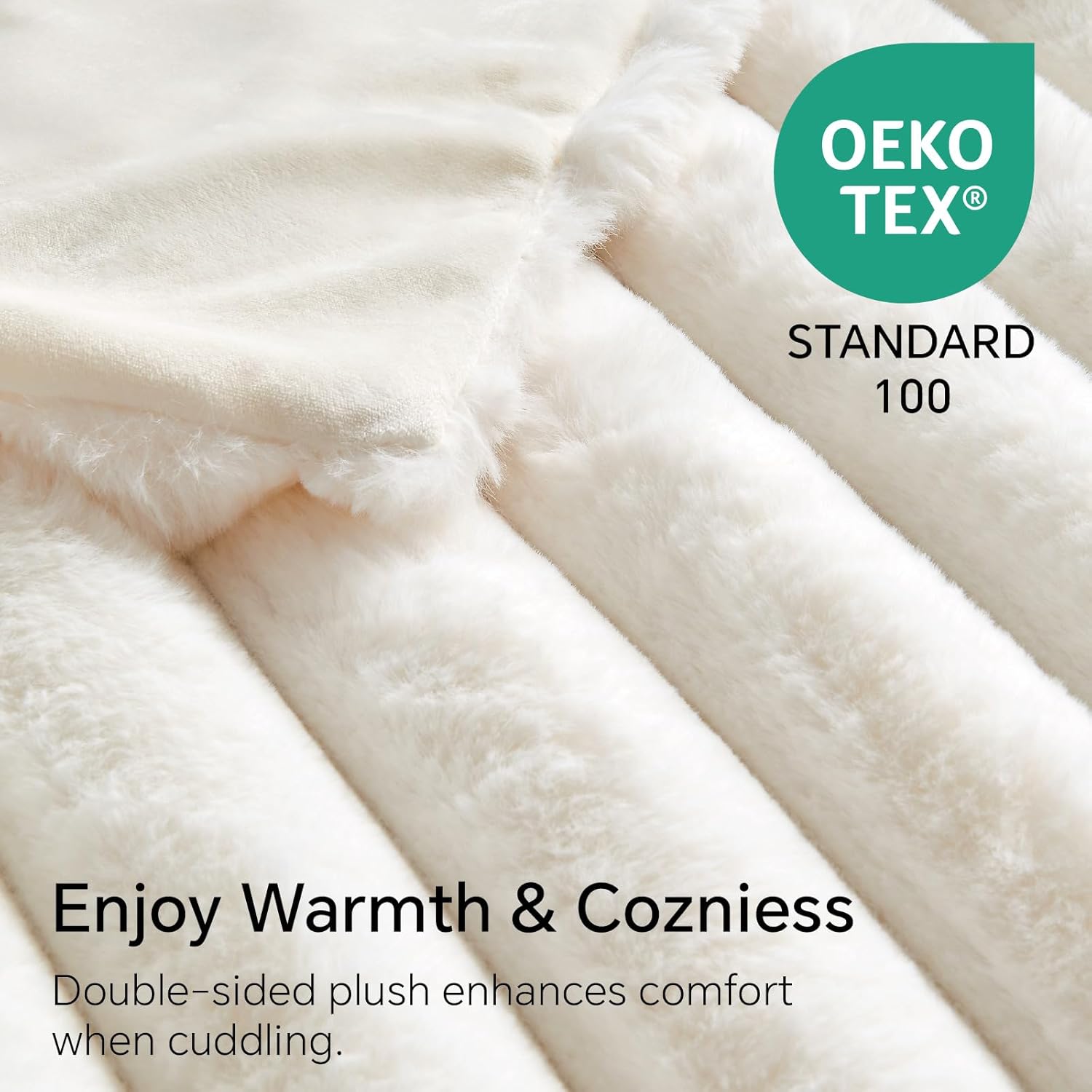 BEDELITE Faux Fur Throw Blanket for Couch, Soft and Cozy Luxurious 3D Striped Fluffy Blanket, 770GSM Thick Warm Plush Fuzzy Faux Rabbit Fur Blanket for Women Gift (Cream, 50"x 60") - Image 6