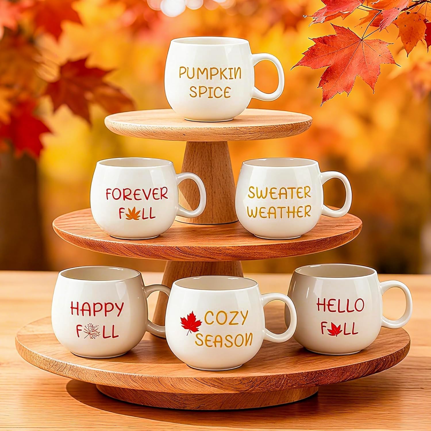 6 Pcs Fall Coffee Mugs Set 12oz Ceramic Autumn Mugs Bulk Thanksgiving Coffee Cups Hello Fall Cups with Handle for Fall Thanksgiving Table Centerpieces Housewarming Gift, Dishwasher and Microwave Safe - Image 2