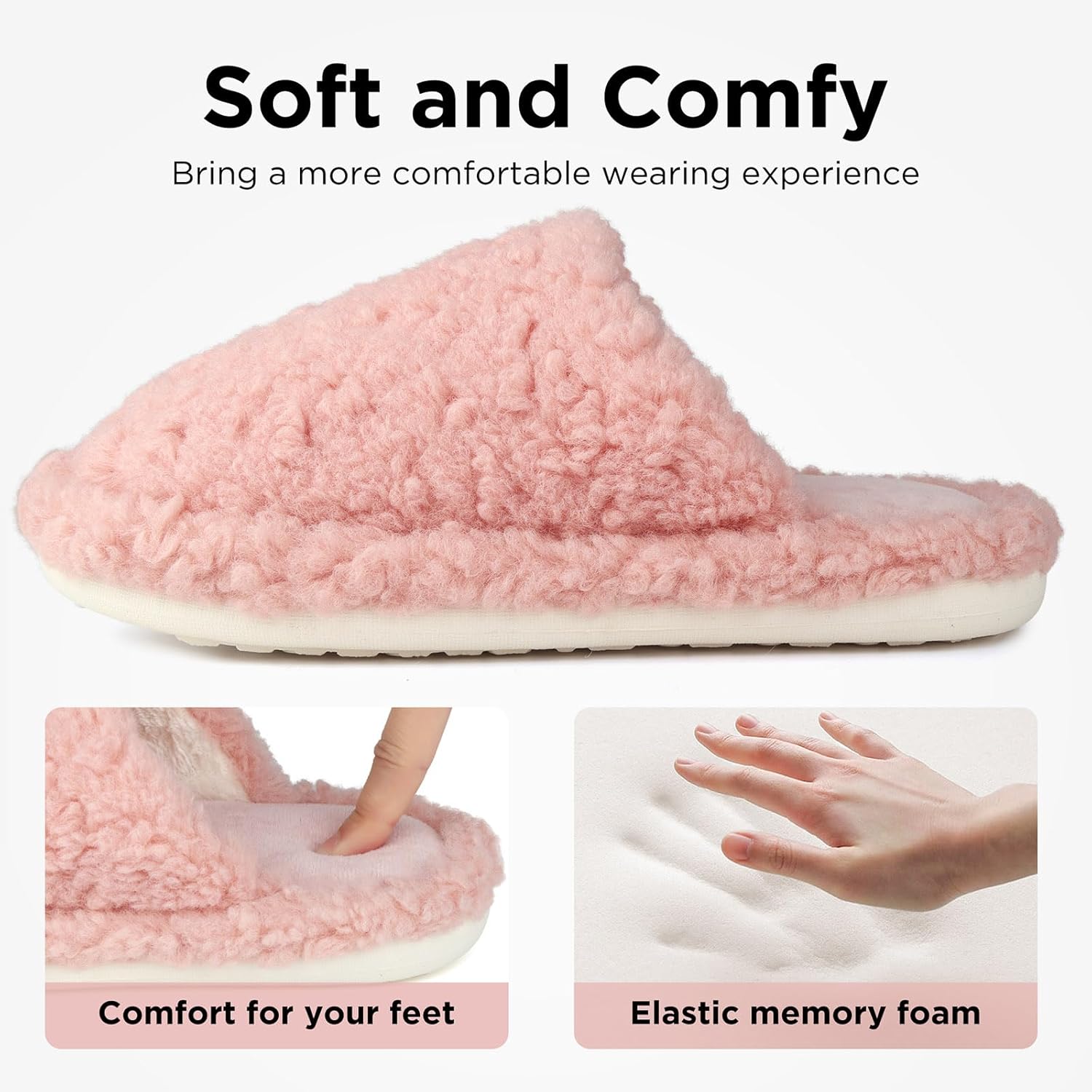 Women's Fuzzy Slipper Memory Foam Slippers for Women Cozy Non-Slip Machine Washable House Shoes Lightweight Slip-On - Image 3