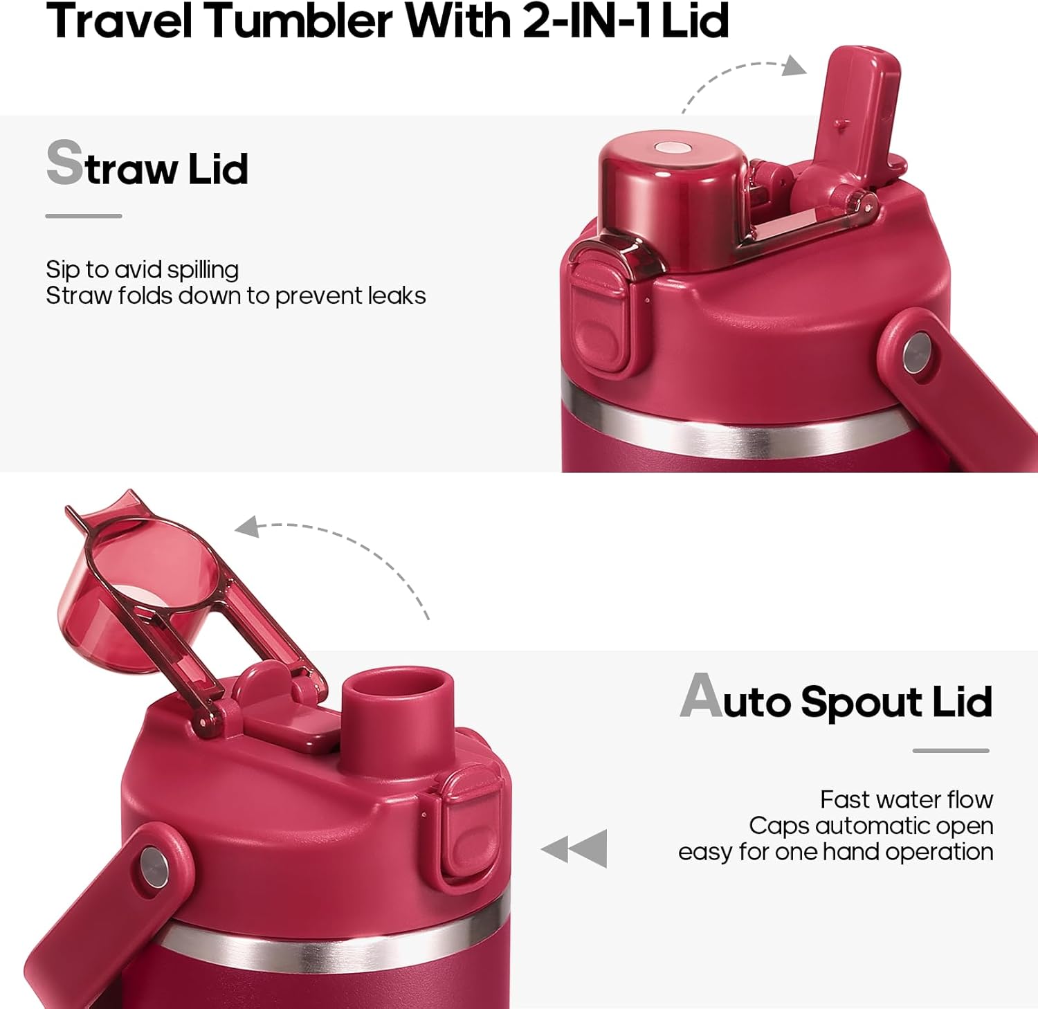 32 oz Gradient Blue Stainless Steel Tumbler with Handle and Straw, Vacuum Insulated Water Bottle with Leak-Proof 2-in-1 Lid and Silicone Boot, Keeps Drinks Hot and Cold (reddish black, 40oz) - Image 2